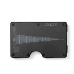 Zade black wallet with engraved Burj Khalifa skyline design