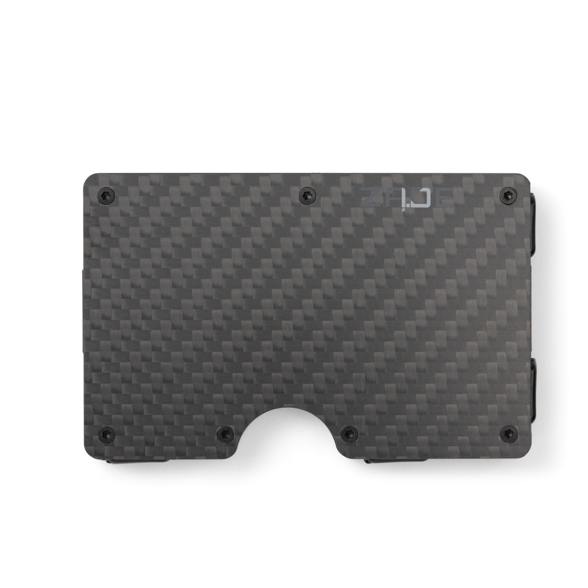 Zade carbon fiber textured wallet with logo, front view