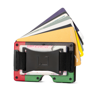 Zade UAE flag edition wallet holding fanned cards and cash