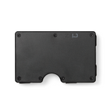 Zade black minimalist aluminum wallet with logo, front view