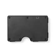 Zade black minimalist aluminum wallet with logo, front view