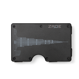 Zade black wallet with engraved Burj Khalifa skyline design
