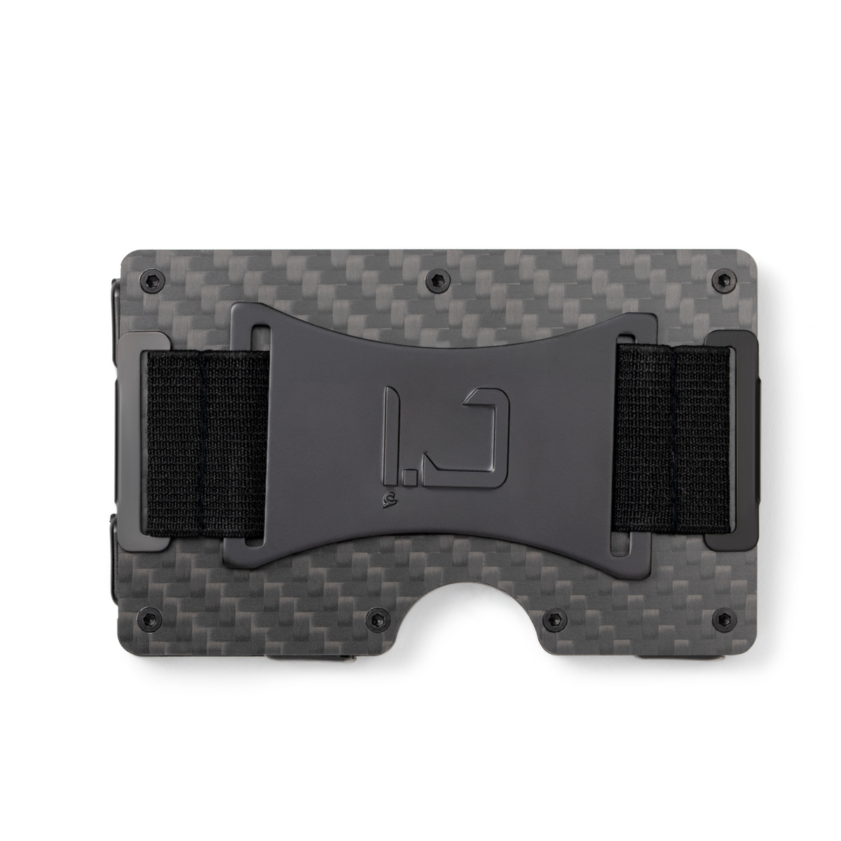 Zade carbon fiber wallet back view with elastic cash strap