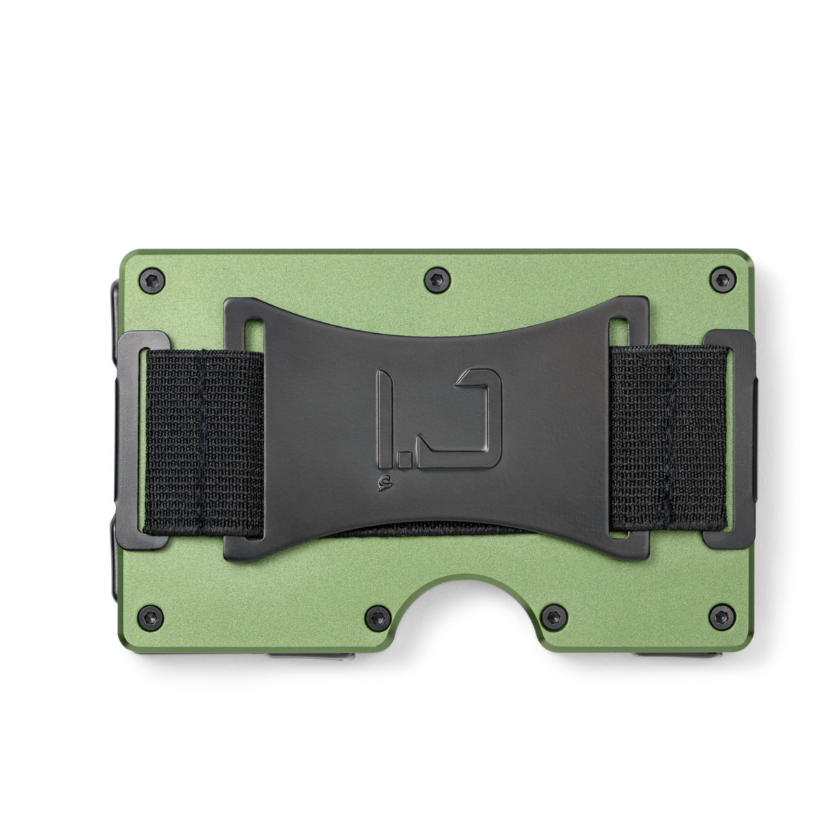 Zade olive green wallet back view with elastic cash strap